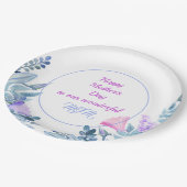 Blauwe Waterverf bloemen Moederdag Papieren Bordje (Gekanteld)