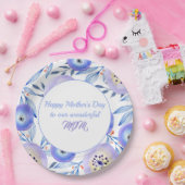 Blauwe Waterverf bloemen Moederdag Papieren Bordje (Feest)