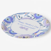 Blauwe Waterverf bloemen Moederdag Papieren Bordje (Gekanteld)