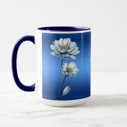 Blauwe Waterverf Bloemen Mok (Links)