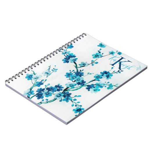 Blauwe Waterverf bloemen | Monogrammen Notitieboek (Linkerzijde)