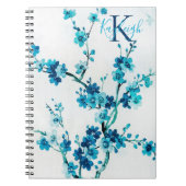 Blauwe Waterverf bloemen | Monogrammen Notitieboek (Voorkant)