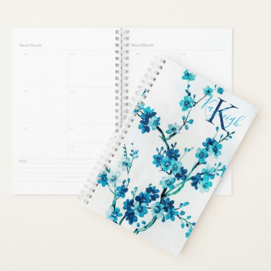 Blauwe Waterverf bloemen | Monogrammen Planner (Display)
