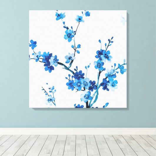Blauwe Waterverf bloemen mooi Canvas Afdruk (Insitu (Houten vloer))