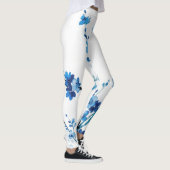 Blauwe Waterverf bloemen mooi Leggings (Rechts)