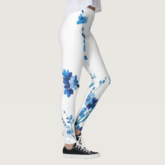 Blauwe Waterverf bloemen mooi Leggings (Rechts)