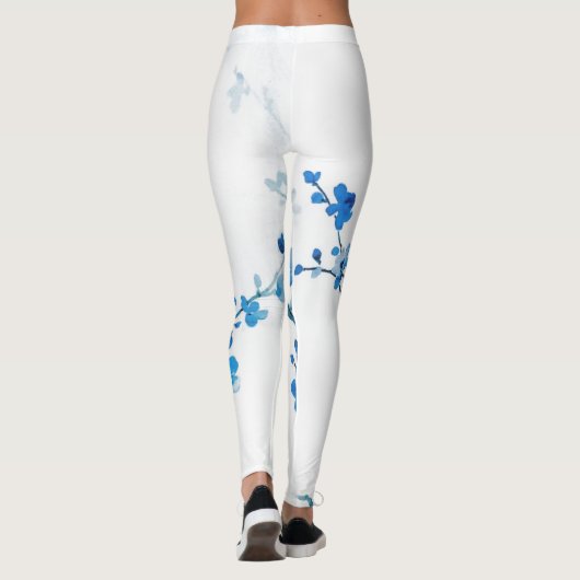 Blauwe Waterverf bloemen mooi Leggings (Achterkant)