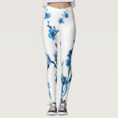 Blauwe Waterverf bloemen mooi Leggings (Voorkant)