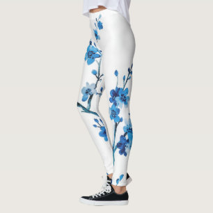 Blauwe Waterverf bloemen mooi Leggings