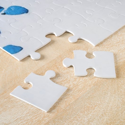 Blauwe Waterverf bloemen mooi Legpuzzel (Zijkant)