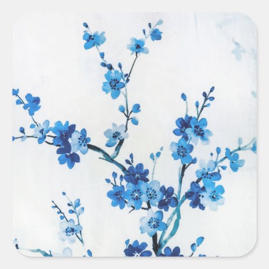 Blauwe Waterverf bloemen mooi Vierkante Sticker (Voorkant)