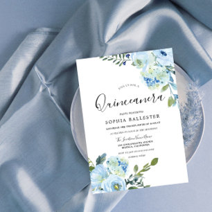 Blauwe Waterverf bloemen mooie Quinceanera Kaart