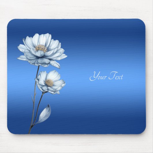 Blauwe Waterverf Bloemen Muismat (Voorkant)
