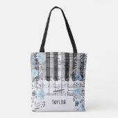 Blauwe waterverf Bloemen muzieknoten Piano Tote Bag (Achterkant)