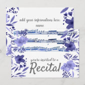 Blauwe waterverf Bloemen Muziekrecital Kaart (Voorkant / Achterkant)