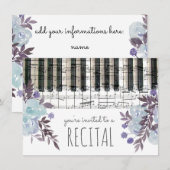 Blauwe waterverf Bloemen Muziekrecital Kaart (Voorkant / Achterkant)