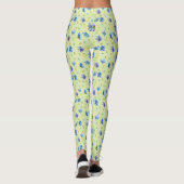  blauwe Waterverf bloemen op geel Leggings (Achterkant)