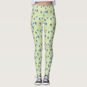  blauwe Waterverf bloemen op geel Leggings (Voorkant)