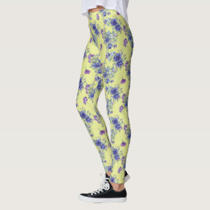  blauwe Waterverf bloemen op gele Leggings