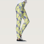  blauwe Waterverf bloemen op gele Leggings (Rechts)