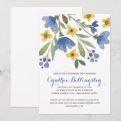 Blauwe Waterverf bloemen | Pensioenpartij Kaart (Voorkant / Achterkant)