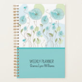 Blauwe Waterverf Bloemen  Planner (Voorkant)