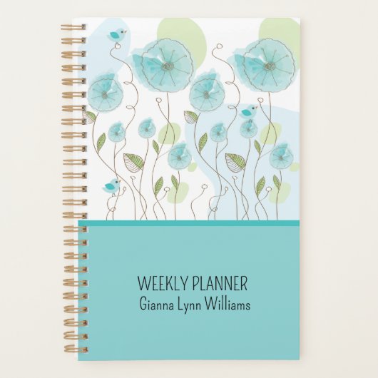 Blauwe Waterverf Bloemen  Planner (Voorkant)