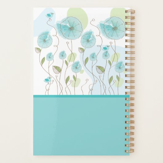 Blauwe Waterverf Bloemen  Planner (Achterkant)