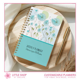 Blauwe Waterverf Bloemen  Planner