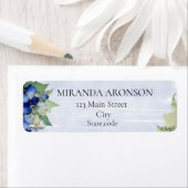 Blauwe Waterverf bloemen retour adreslabel Etiket (Insitu)