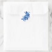 Blauwe Waterverf bloemen Ronde Sticker (Tas)