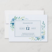  Blauwe Waterverf Bloemen RSVP Respons Kaart (Voorkant)