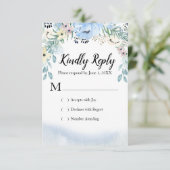 Blauwe Waterverf Bloemen RSVP Respons Kaarten (Staand voorkant)