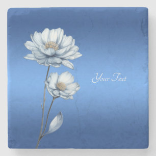 Blauwe Waterverf Bloemen Stenen Onderzetter