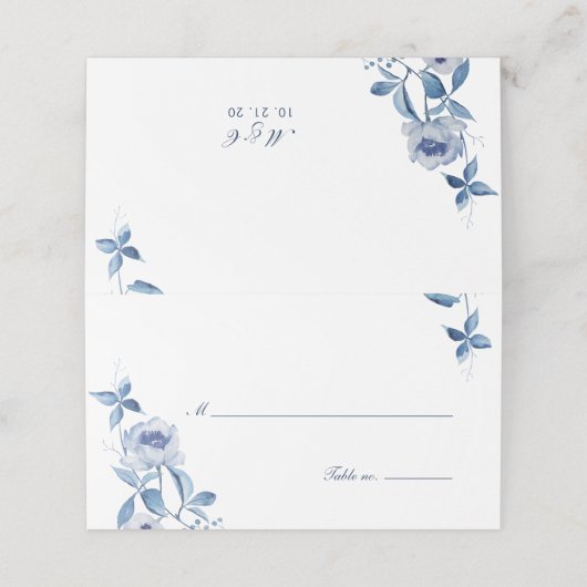 Blauwe Waterverf Bloemen Tafel Plaats Kaart Plaatskaartje (Buitenkant ongevouwen)