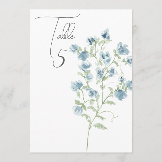 Blauwe Waterverf Bloemen Tafelnummer (Achterkant)