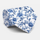 Blauwe Waterverf Bloemen Toile Chinoiserie bruilof Stropdas (Opgerold)