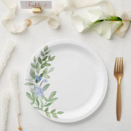 Blauwe Waterverf Bloemen Trouwdouche Bord