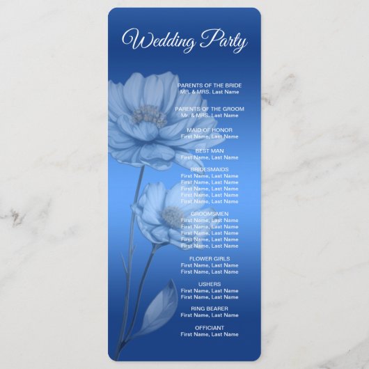 Blauwe Waterverf Bloemen Trouwprogramma Programmakaart (Achterkant)