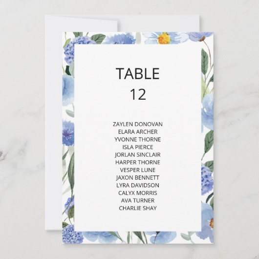 Blauwe Waterverf Bloemen Trouwstoel Grafiek Kaart (Voorkant)