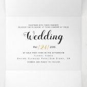 Blauwe waterverf bloemen, typografie bloemenbruilo drieluik uitnodiging (Binnenkant midden)