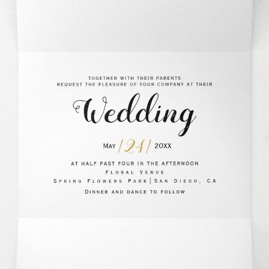 Blauwe waterverf bloemen, typografie bloemenbruilo drieluik uitnodiging (Binnenkant midden)