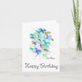 Blauwe Waterverf Bloemen Verjaardag Kaart