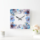 Blauwe Waterverf bloemen Vierkante Klok (Huis)