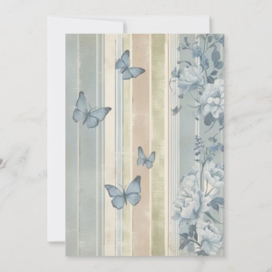 Blauwe Waterverf Bloemen Vlinders 50ste Verjaardag Kaart (Achterkant)