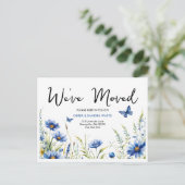 Blauwe Waterverf Bloemen & Vlinders | Verandering Briefkaart (Staand voorkant)