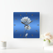 Blauwe Waterverf Bloemen Wandklok (Huis)