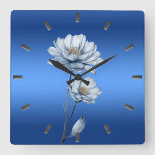 Blauwe Waterverf Bloemen Wandklok (Voorkant)