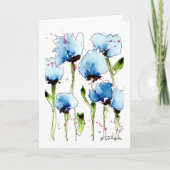 Blauwe Waterverf bloemen Wenskaart Kaart (Voorkant)