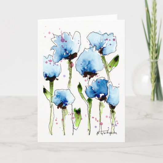 Blauwe Waterverf bloemen Wenskaart Kaart (Voorkant)
